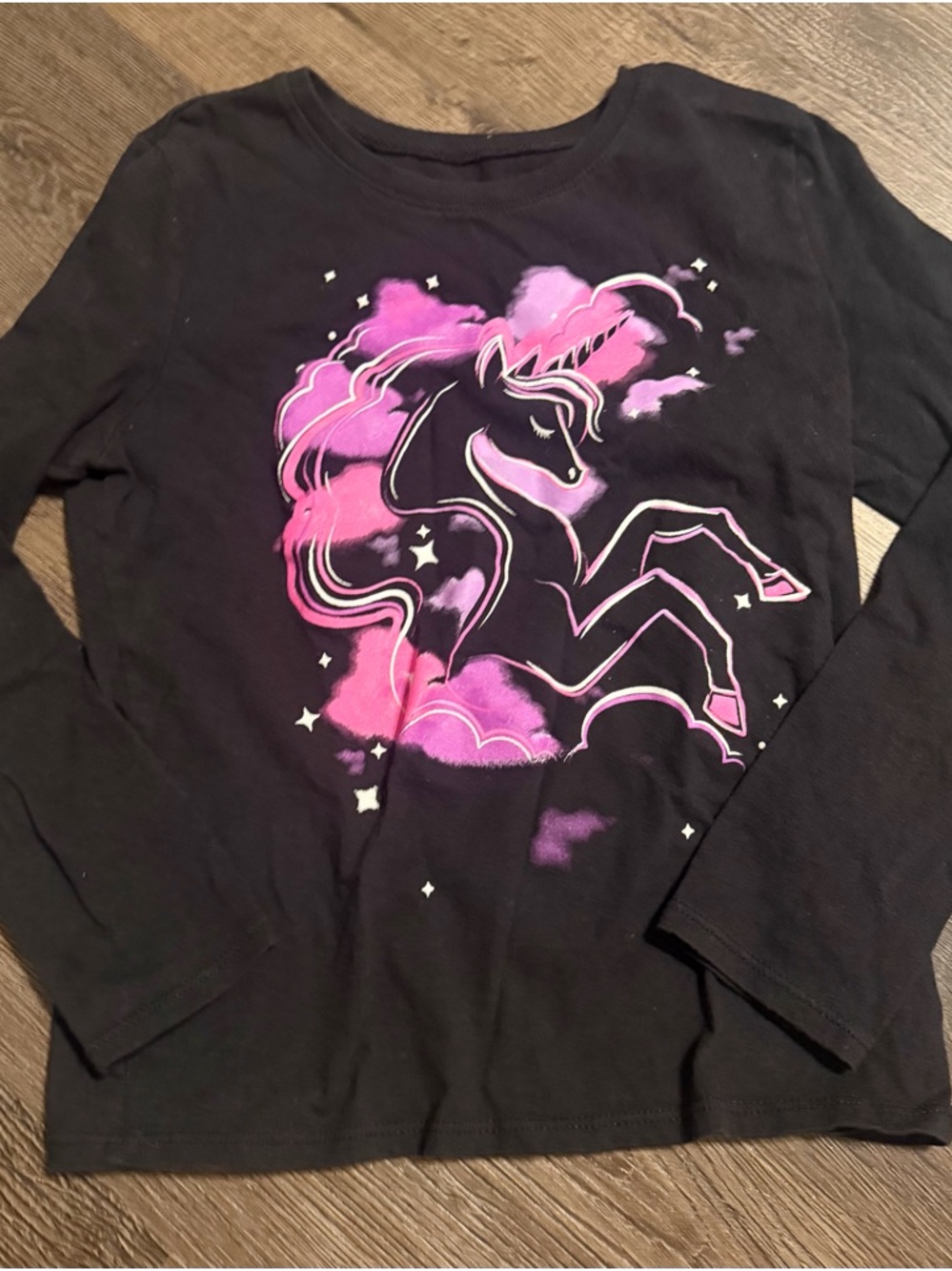 Girls' Black Long-Sleeve Unicorn Graphic Tee in Pink